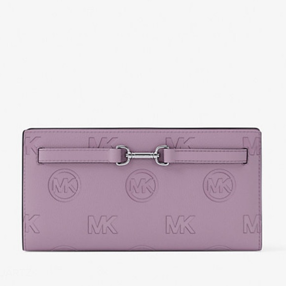 Michael Kors Handbags - MICHAEL KORS Carson Large Logo Debossed Snap Wallet
Light Quartz
NWT